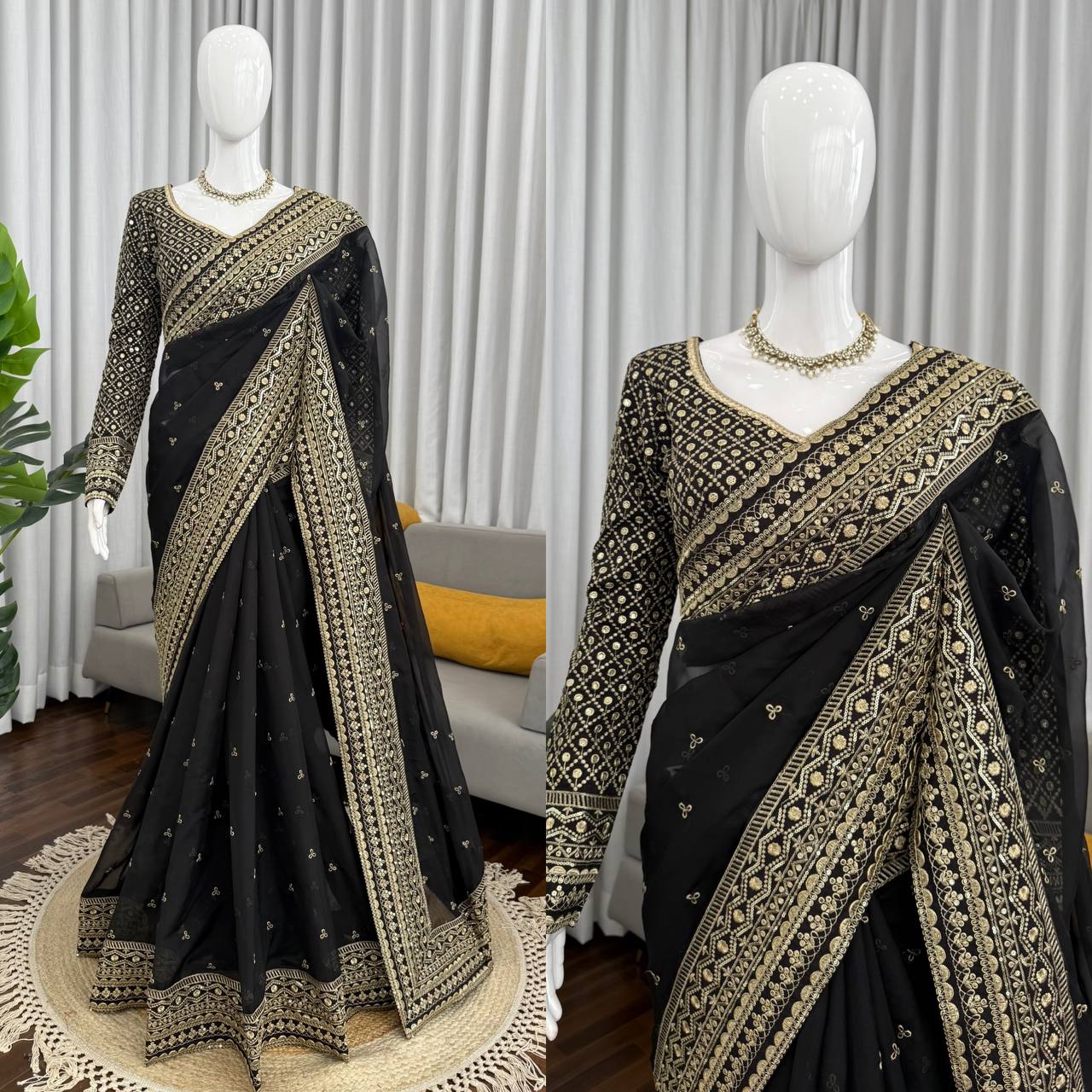 Designer Tibby Silk Saree with Sequence Thread Work
