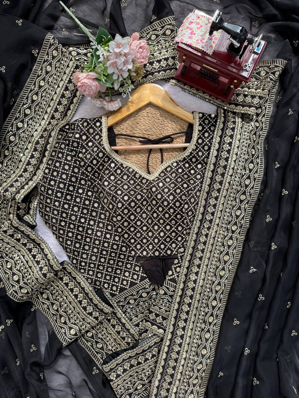 Designer Tibby Silk Saree with Sequence Thread Work