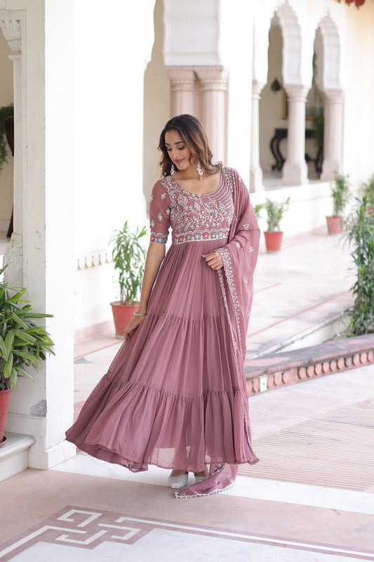 Faux Blooming Sequins & Beads Embroidered Gown with Dupatta
