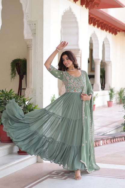 Faux Blooming Sequins & Beads Embroidered Gown with Dupatta