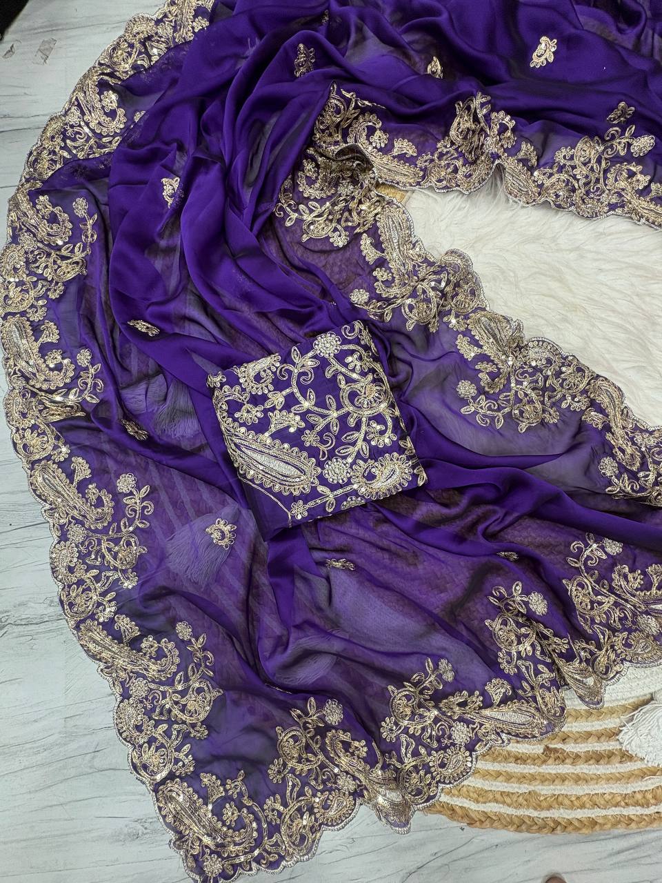 Pure Rangoli Silk Saree with Heavy Coding Embroidery & Cutwork Border