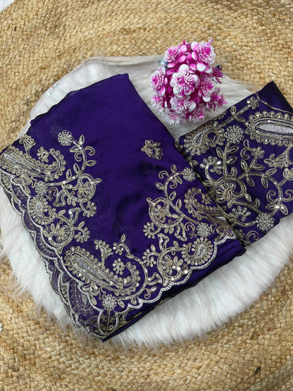 Pure Rangoli Silk Saree with Heavy Coding Embroidery & Cutwork Border