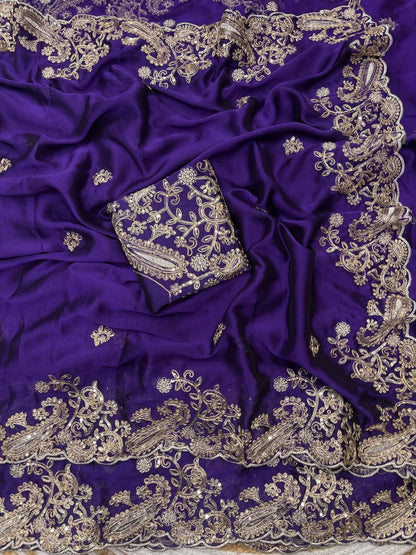 Pure Rangoli Silk Saree with Heavy Coding Embroidery & Cutwork Border