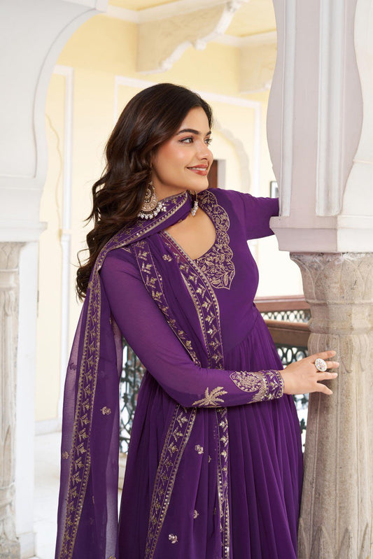 Faux Georgette Sequence Work Gown Set with Pant & Dupatta