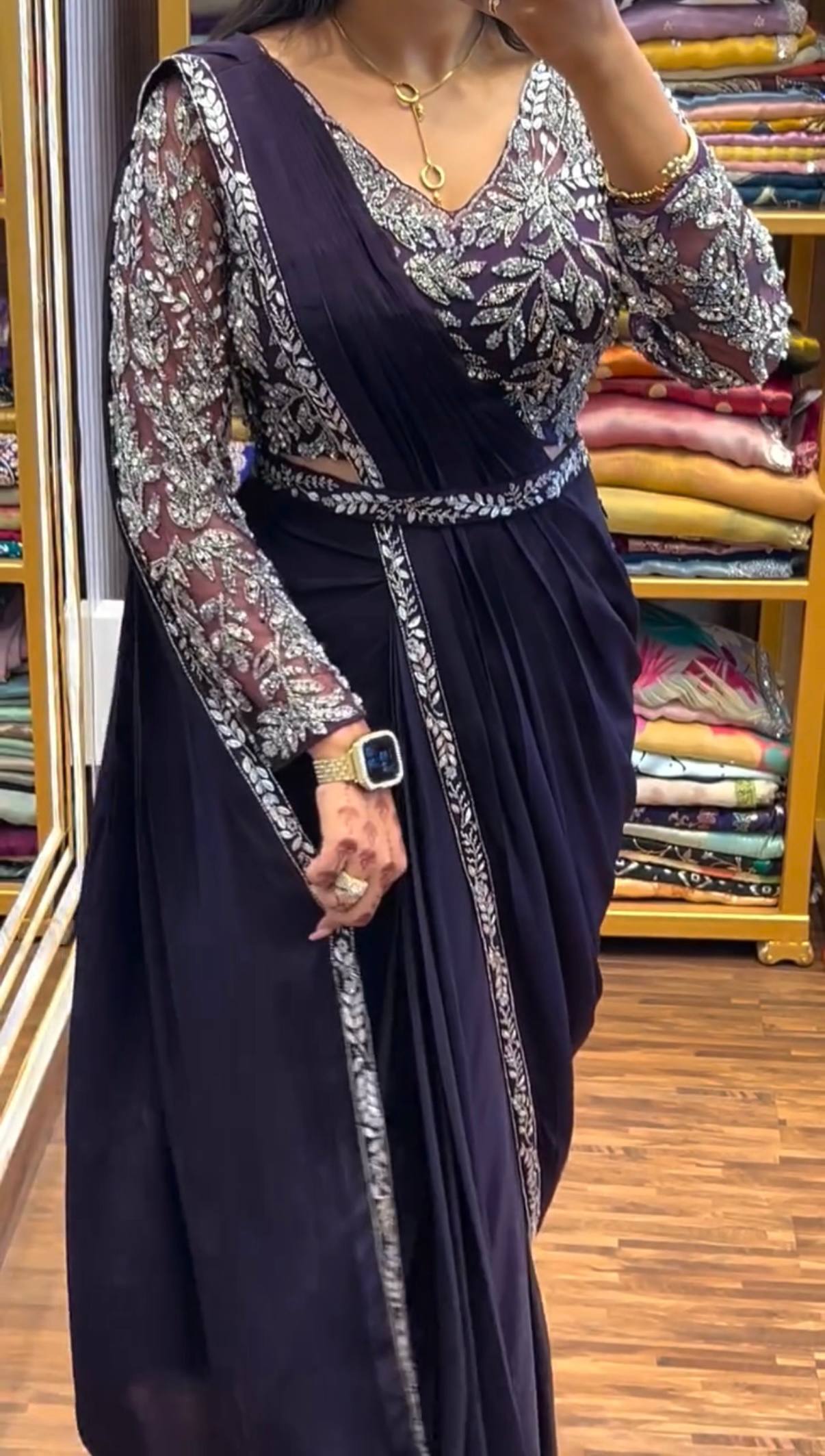 Designer Pre-Stitched Saree with Waist Belt