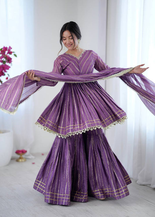 Mal Chanderi Salwar Suit with Real Mirror Handwork