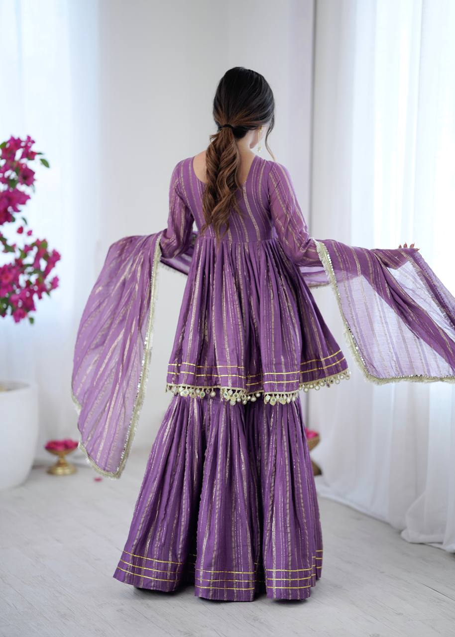Mal Chanderi Salwar Suit with Real Mirror Handwork