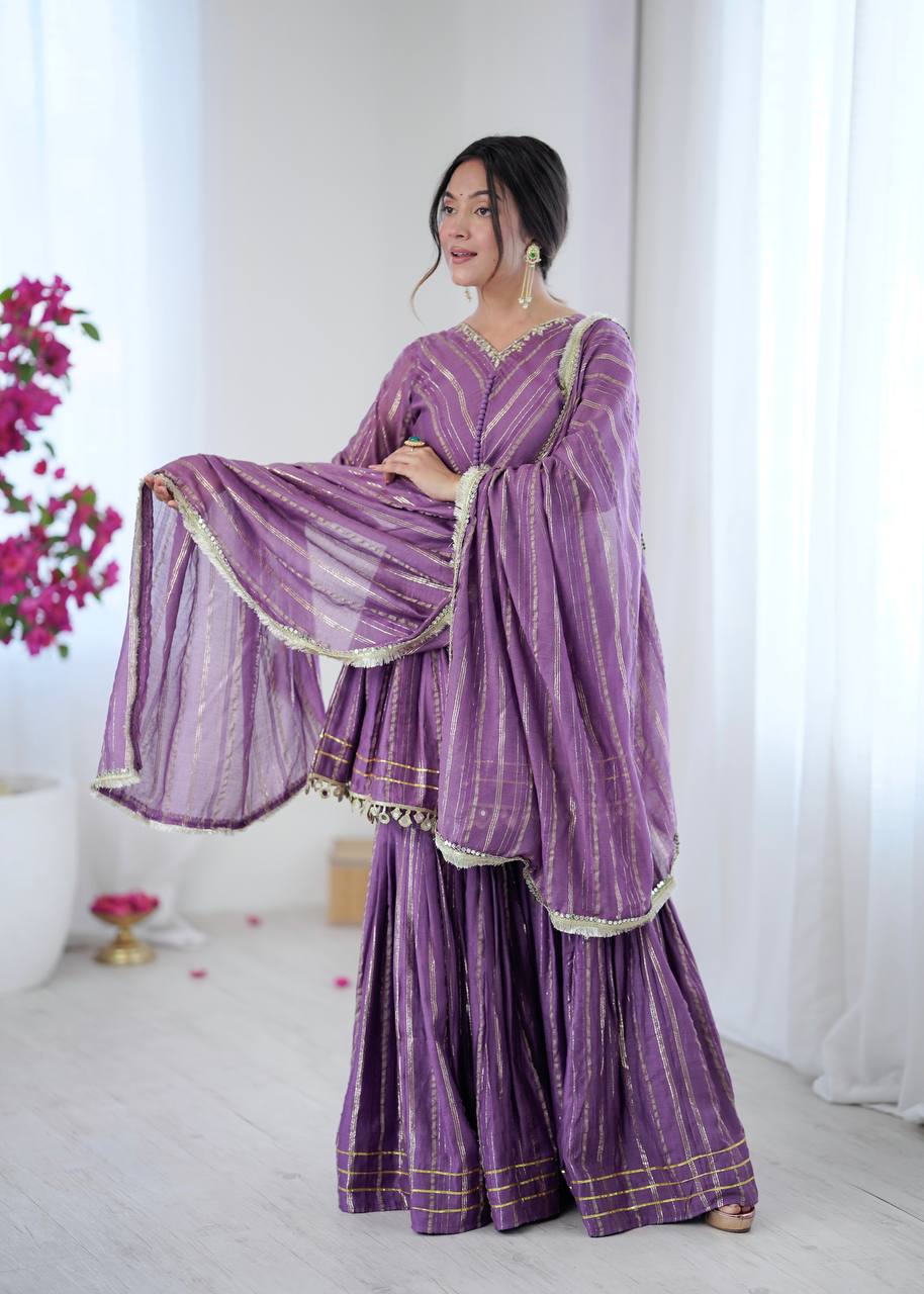 Mal Chanderi Salwar Suit with Real Mirror Handwork