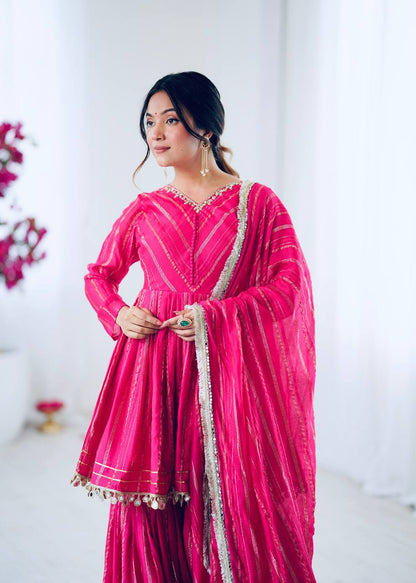 Mal Chanderi Salwar Suit with Real Mirror Handwork