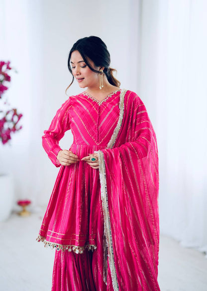 Mal Chanderi Salwar Suit with Real Mirror Handwork