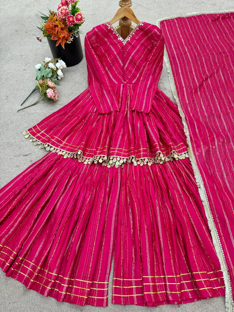 Mal Chanderi Salwar Suit with Real Mirror Handwork