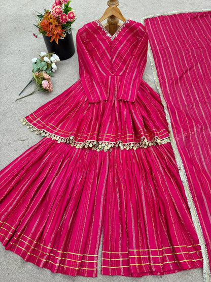 Mal Chanderi Salwar Suit with Real Mirror Handwork