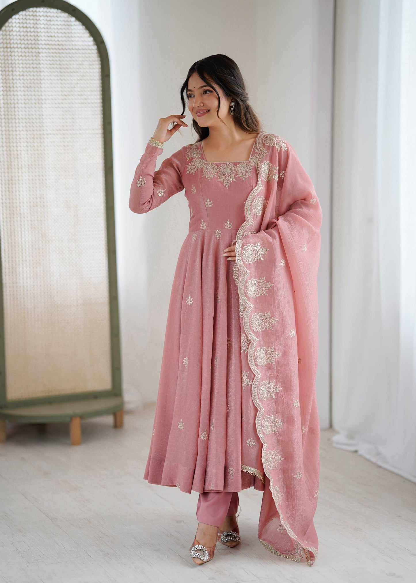 Crunchy Silk Embroidered Gown Set
