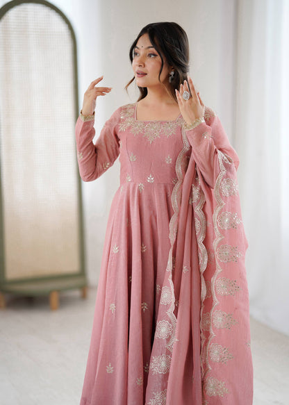 Crunchy Silk Embroidered Gown Set