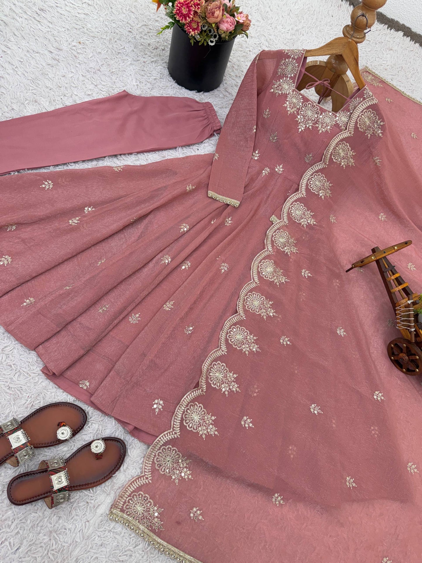 Crunchy Silk Embroidered Gown Set