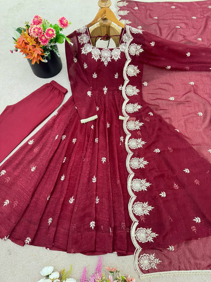 Crunchy Silk Embroidered Gown Set