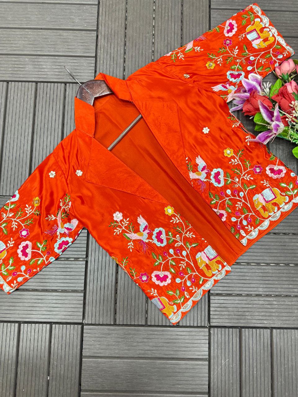 Faux Georgette Embroidered Gown & Pant Set