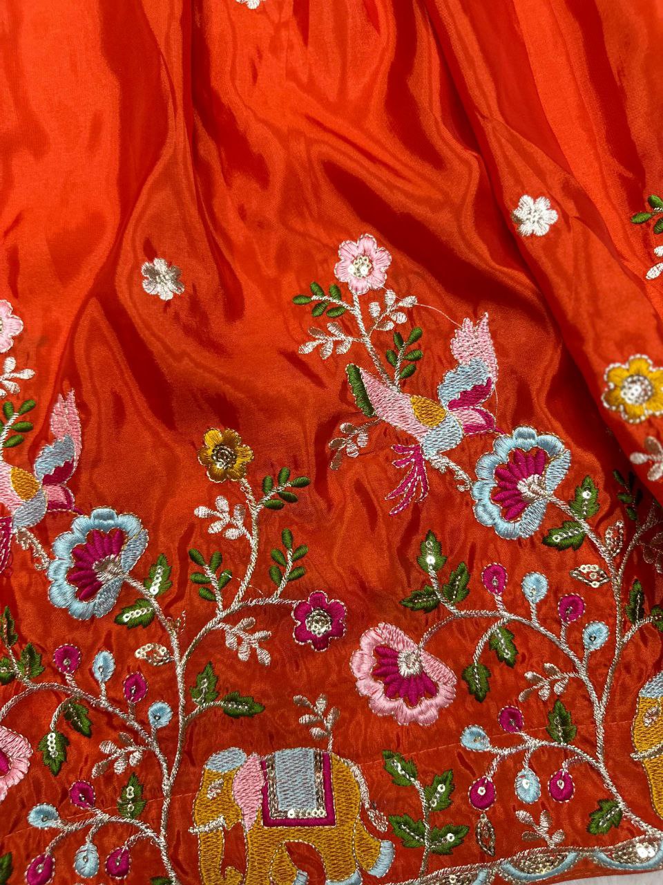 Faux Georgette Embroidered Gown & Pant Set