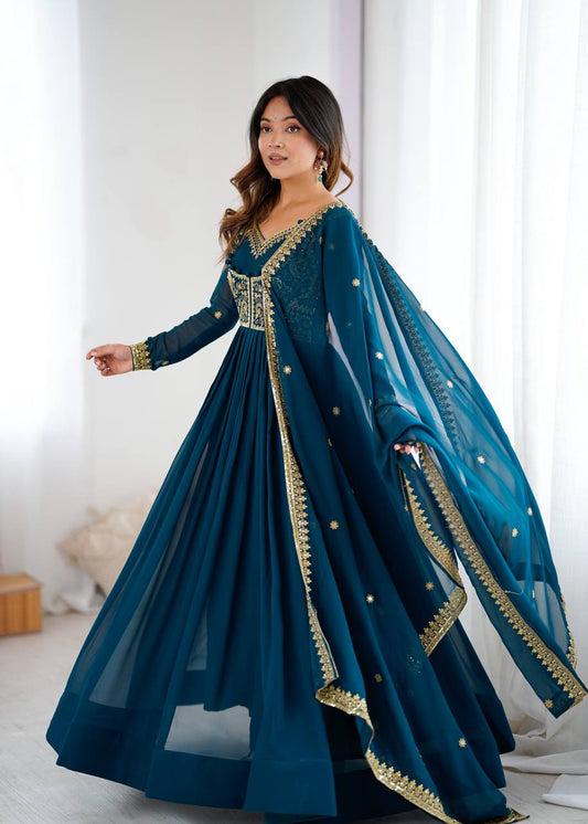 Premium Faux Georgette Embroidered Suit Set with Designer Dupatta