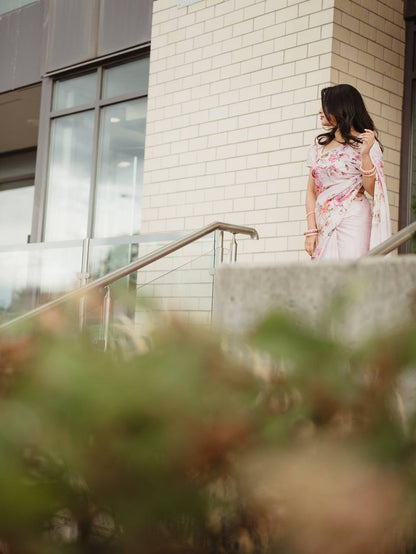 Soft Tebby Silk Floral Print Saree with Beads & Katdana Handwork Blouse