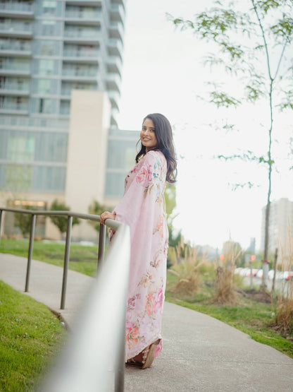 Soft Tebby Silk Floral Print Saree with Beads & Katdana Handwork Blouse