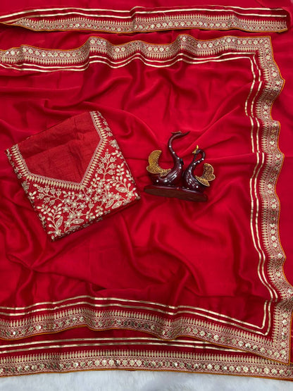Soft Rangoli Silk Saree with Sequence & Dori Embroidery and Banglori Silk Blouse
