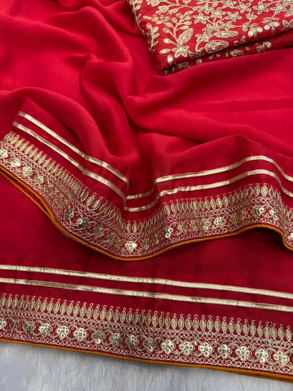 Soft Rangoli Silk Saree with Sequence & Dori Embroidery and Banglori Silk Blouse