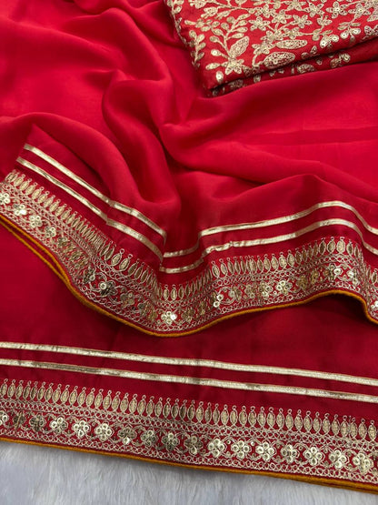 Soft Rangoli Silk Saree with Sequence & Dori Embroidery and Banglori Silk Blouse