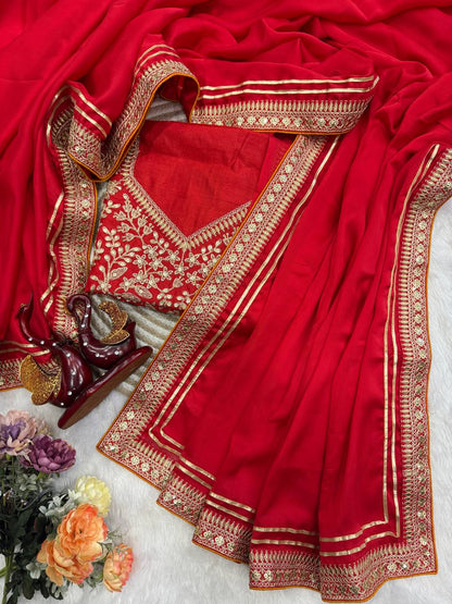 Soft Rangoli Silk Saree with Sequence & Dori Embroidery and Banglori Silk Blouse