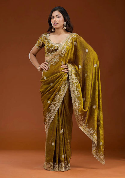 Soft Space Silk Saree Sequins Embroidery and Designer Blouse