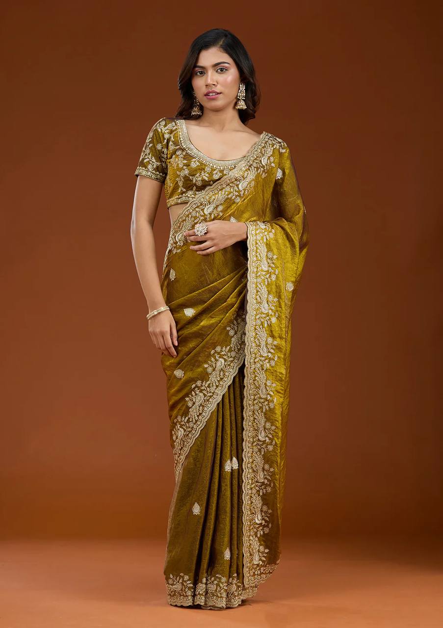 Soft Space Silk Saree Sequins Embroidery and Designer Blouse