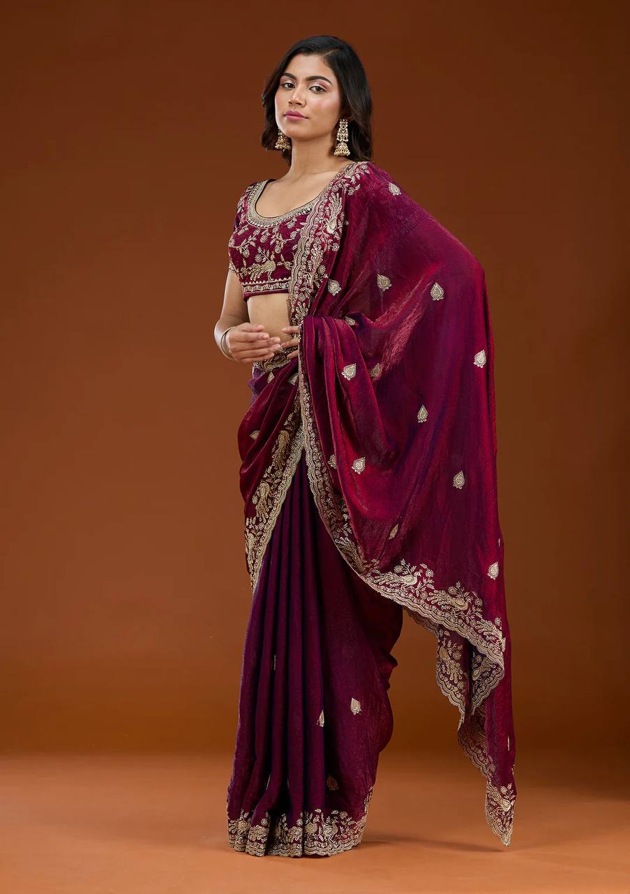Soft Space Silk Saree Sequins Embroidery and Designer Blouse