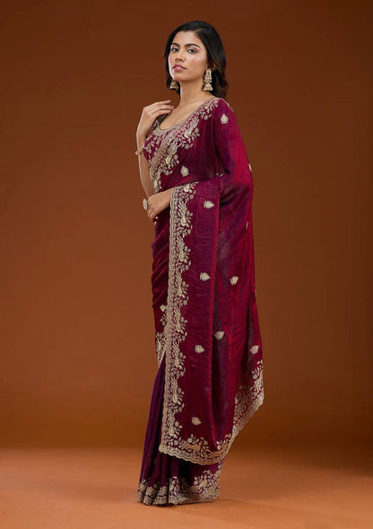 Soft Space Silk Saree Sequins Embroidery and Designer Blouse