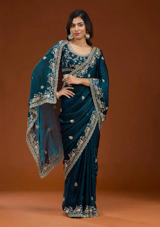 Soft Space Silk Saree Sequins Embroidery and Designer Blouse