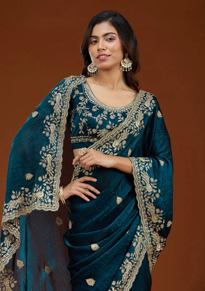 Soft Space Silk Saree Sequins Embroidery and Designer Blouse