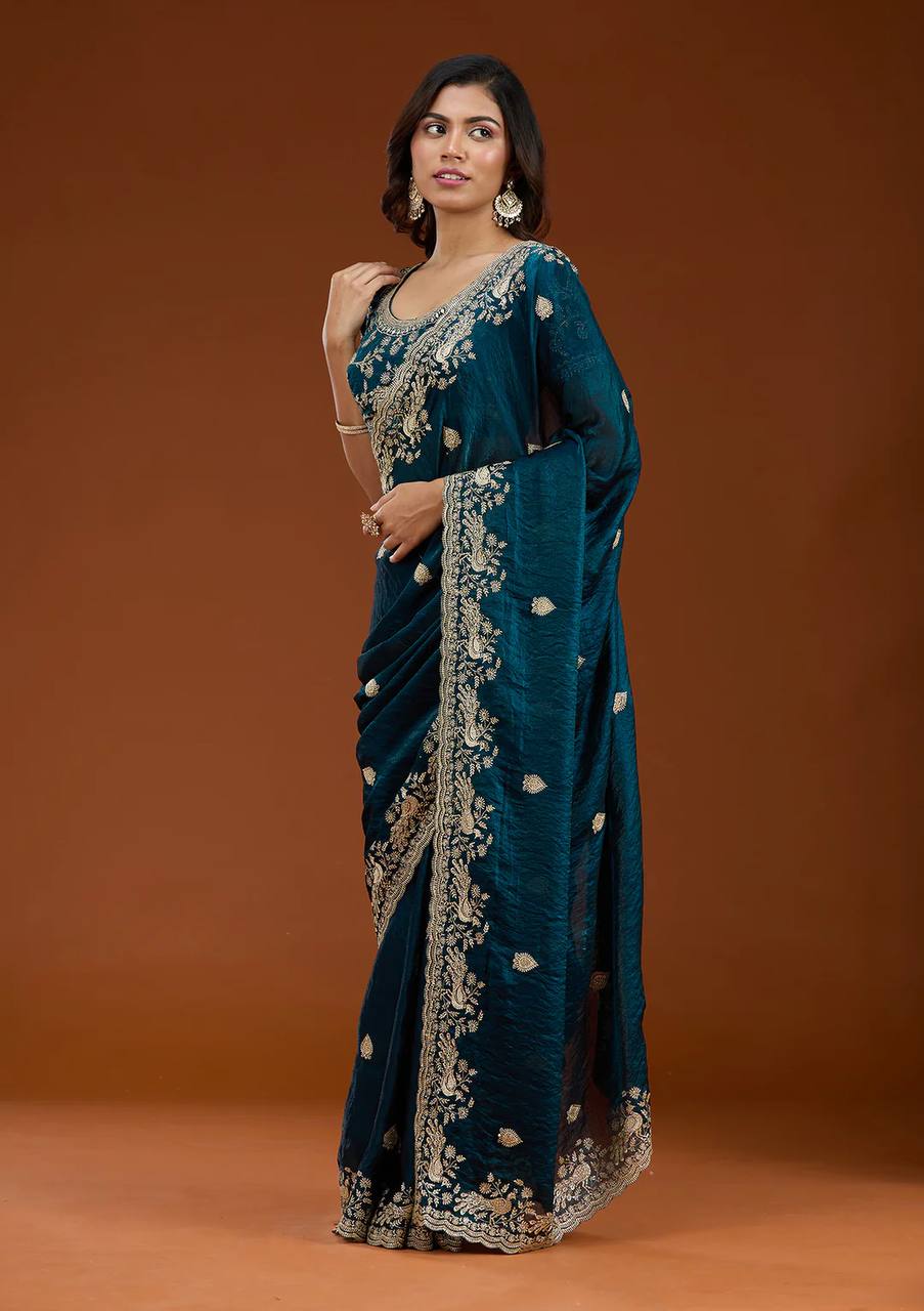 Soft Space Silk Saree Sequins Embroidery and Designer Blouse