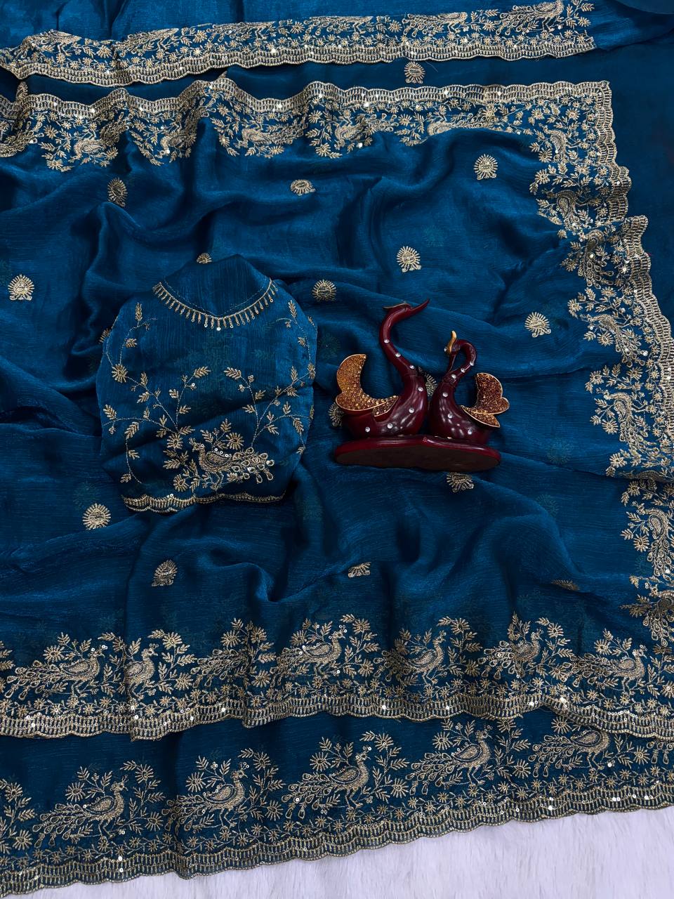 Soft Space Silk Saree Sequins Embroidery and Designer Blouse