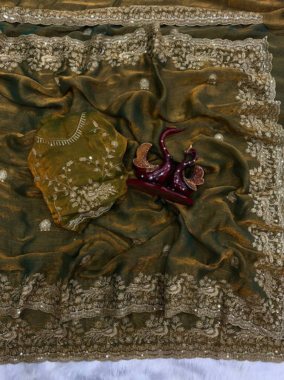 Soft Space Silk Saree Sequins Embroidery and Designer Blouse