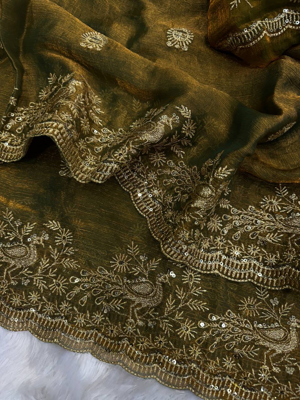 Soft Space Silk Saree Sequins Embroidery and Designer Blouse