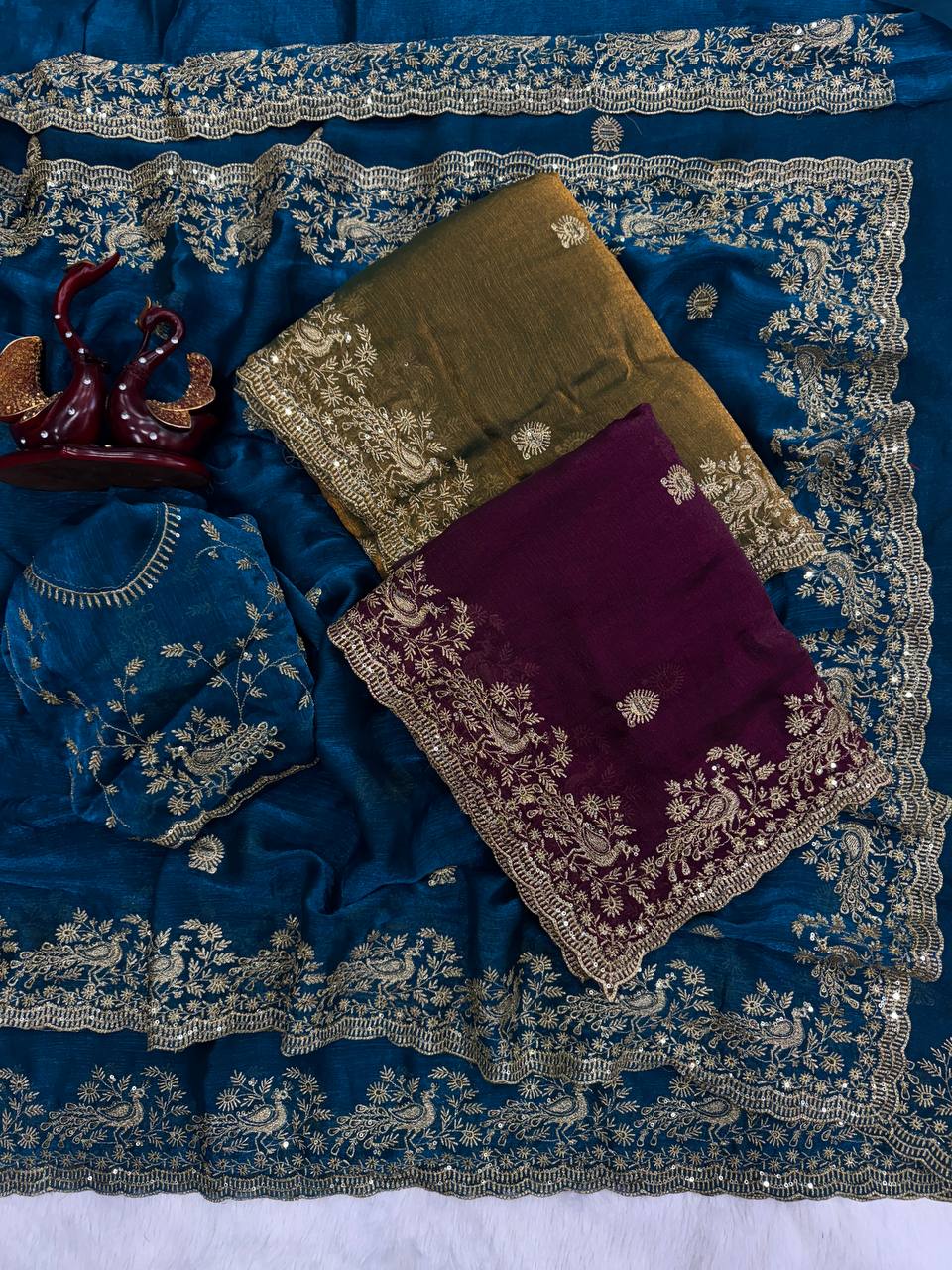 Soft Space Silk Saree Sequins Embroidery and Designer Blouse