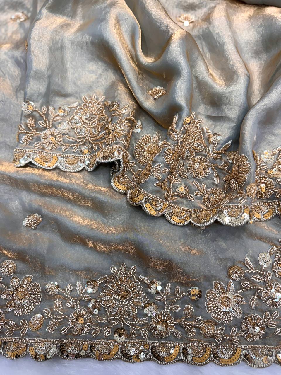 Soft Space Silk Saree with Beads & Sequins Embroidery and Designer Blouse