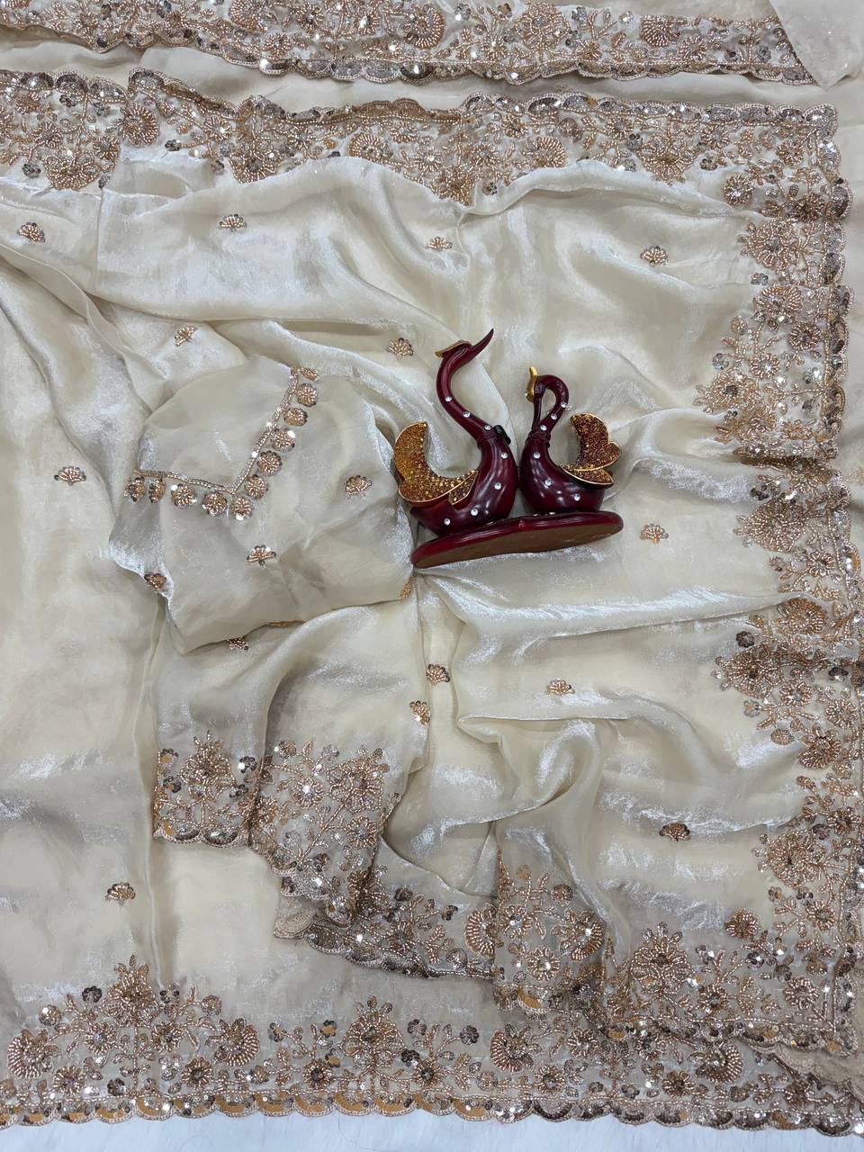 Soft Space Silk Saree with Beads & Sequins Embroidery and Designer Blouse