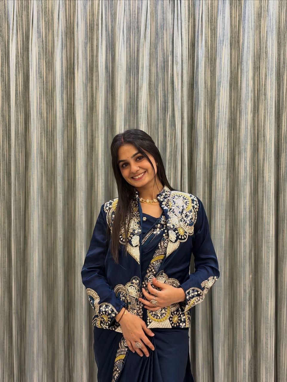 Trending Ready-to-Wear Embroidered Saree with Full Koti Jacket