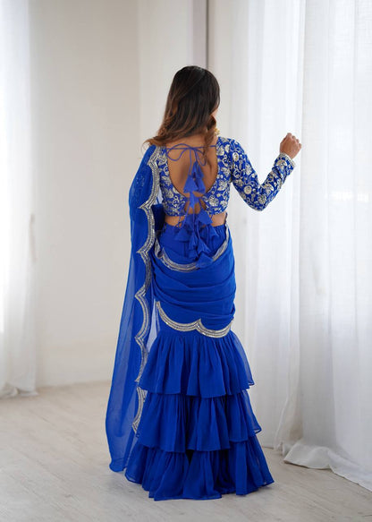 Elegant Faux Georgette Ruffle Saree with Thread & Sequin Embroidery