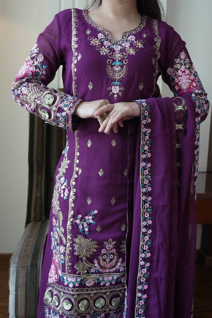 Elegant Fox Georgette Kurti Circular Plazzo Set with Embroidered Dupatta