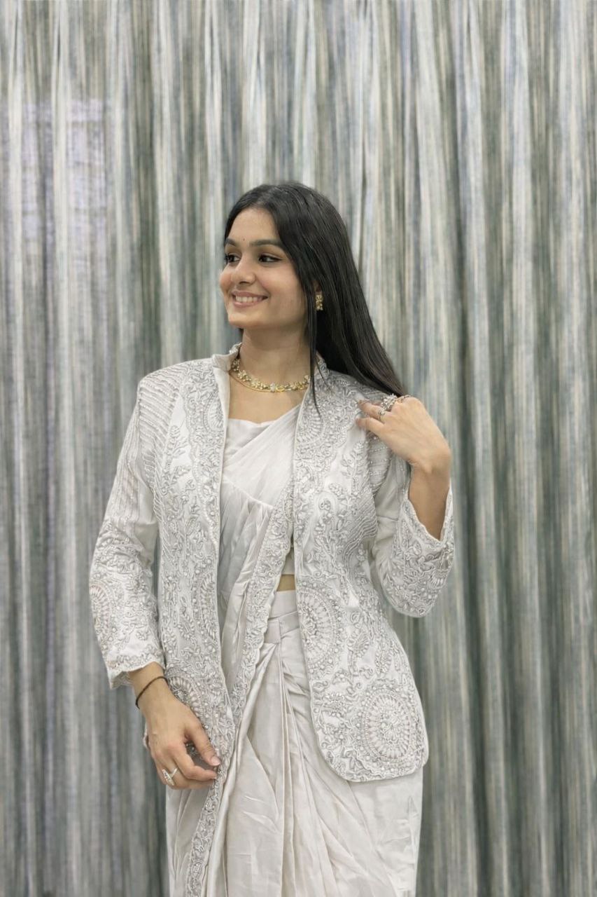 Ready-to-Wear Rangoli Saree with Embroidered Full Koti Jacket