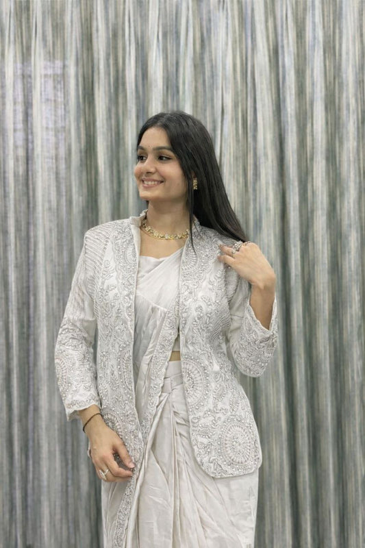 Ready-to-Wear Rangoli Saree with Embroidered Full Koti Jacket