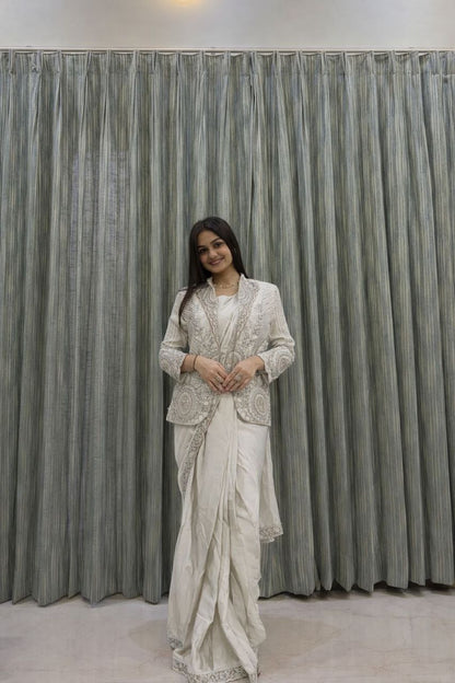 Ready-to-Wear Rangoli Saree with Embroidered Full Koti Jacket