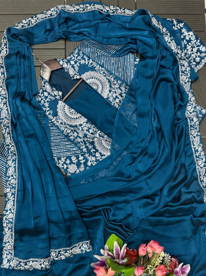 Ready-to-Wear Rangoli Saree with Embroidered Full Koti Jacket