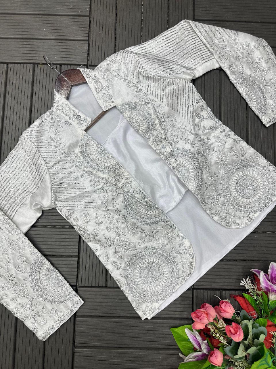 Ready-to-Wear Rangoli Saree with Embroidered Full Koti Jacket